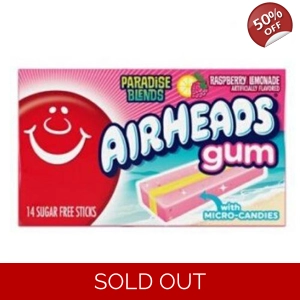 Airheads Raspberry Lemonade Bubblegum -14 Sugar Free Bubble Gum Sticks
